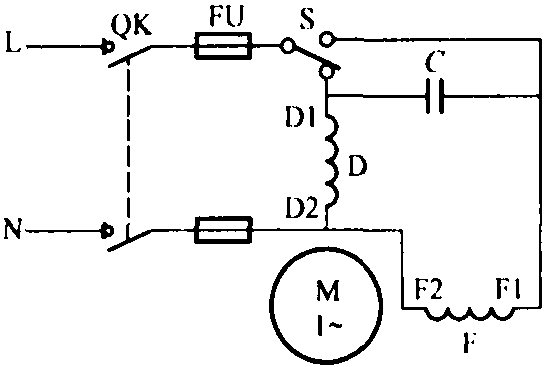 二十八、电容式单相异步电动机可逆运行的接线